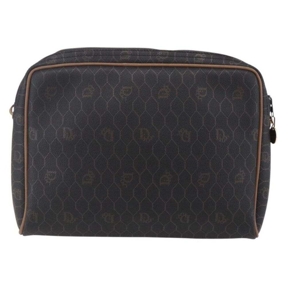 Authentic Christian Dior Honeycomb Canvas Shoulder Bag PVC Black Gold - Picture 10 of 16